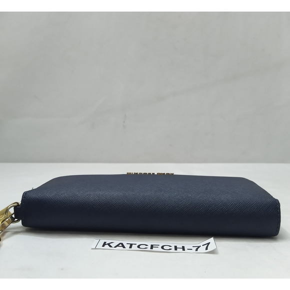 Michael Kors Blue Leather Zip Around Credit Card ID Window Wallet - Picture 5 of 16